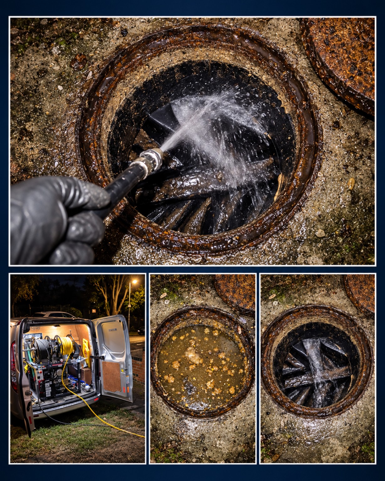 Outside drain jetting, inspection chamber and drainage equipment