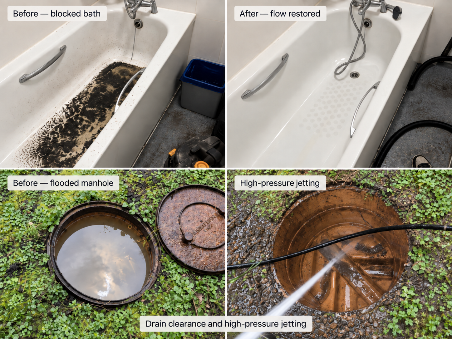 Blocked bath and drain restored with professional jetting