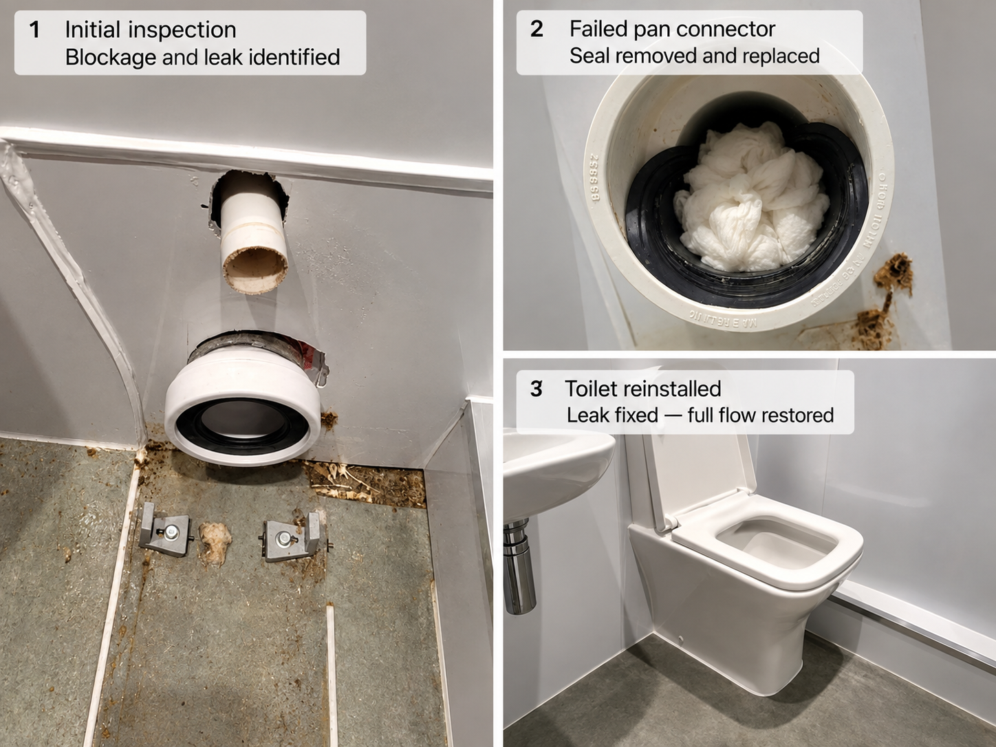 Toilet connector fault identified and repaired